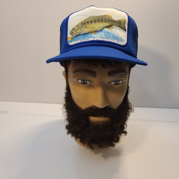 Vintage 90s Trucker Hat Fishing Patch Foam/ Mesh Adjustable Hat - Picture 1 of 7